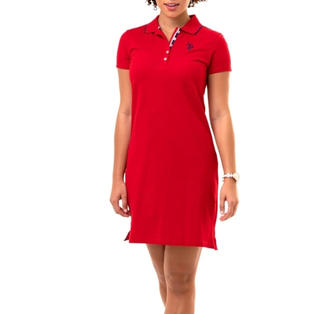 Vibrant Red Polo Dress with Embroidered Detail